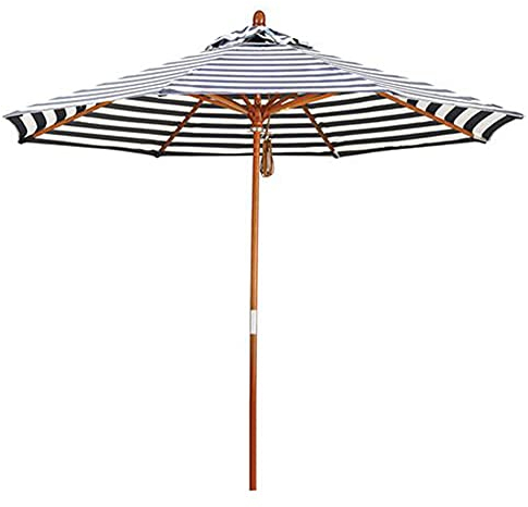 Terrassenschirm für den Außenbereich, wasserdichter UV-Schutz, Gartentischschirm, rosa gestreifter Strandschirm, hölzerne Mittelsäule und 8 Streben, tragbarer Camping-Markt-Sonnenschirm (schwarz)