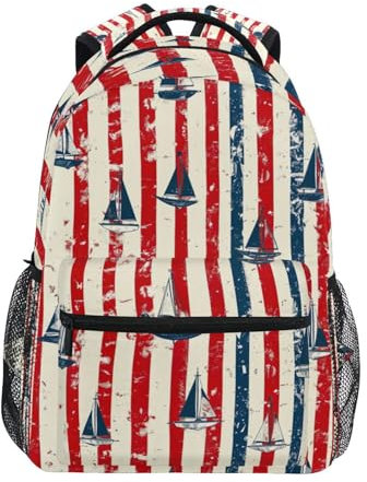 JUMBEAR Vintage Striped Sailboat Kids Backpack,Travel School Bags 16 Inch Laptop Backpack for Teenage Girls Boys -S