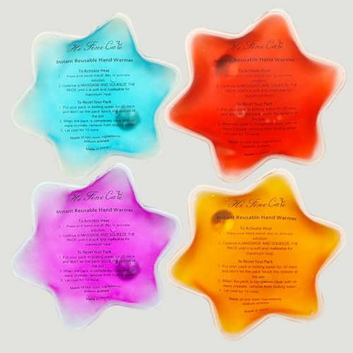 Large Reusable Hand Warmers - Click Snap Heat Pack, Long Lasting Warmth Pocket Warmer, Pouch Gel Heat Pack (13×13cm, 4 Pack)