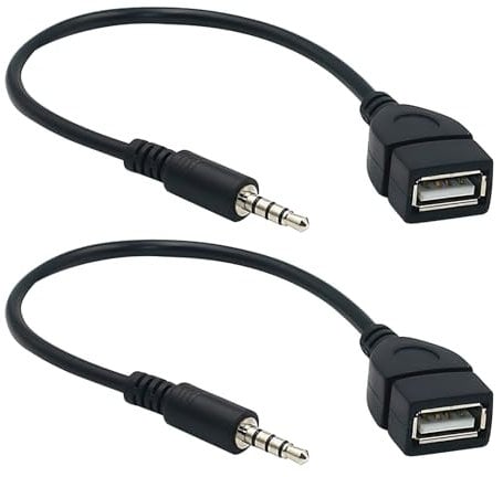 2Pcs USB to 3.5mm Jack Adapter AUX To USB Adapter 3.5mm Male Audio Jack Car Stereo Cable for Mp3 Players Car Aux Port, Audio/MP3/CD Player/External U Disk/Speaker (Car Needs Decoding Function)