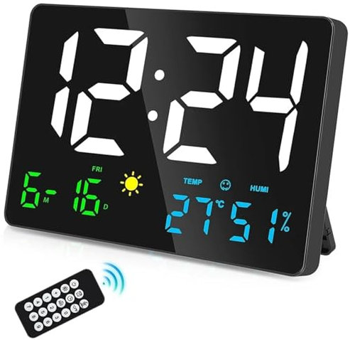 Stazione meteorologica digitale, Orologio da Parete Digitale LED con Ampio Display, Sveglie for Camera da Letto con Stazione Meteo, USB, 11,5,visualizzazione dati multipli