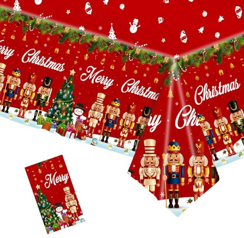 Weihnachten Tischdecke, Nussknacker Weihnachtsläufer Rechteckige 137x274cm, Weihnachtstischdecke Xmas Wasserabweisend Tischtuch Tischläufer für Weihnachts Party Küche Hochzeit Festlich Tischdekoration