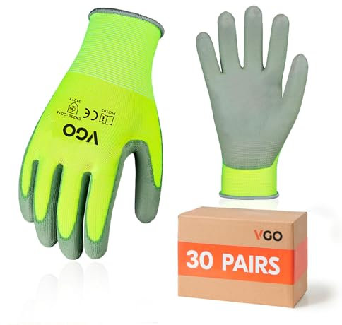 Vgo... 30Pares Guantes Trabajo, Guantes de Jardín Revestidos de Naylon PU Nitrilo Poliuretano Antideslizante para Mujeres y Hombres, Guantes Protección Mecánica e Industrial