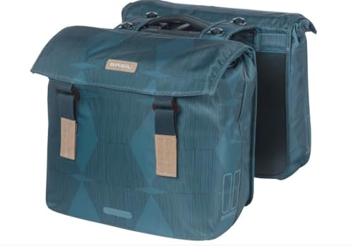 Basil Elegance Doppeltasche MIK - 40-49L, Blau, Wasserabweisend, Nachhaltig aus recycelten Materialien, Inkl. abschließbarer MIK-Adapterplatte, Ideal für Alltag und Einkäufe