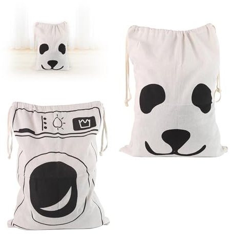 2 Stück Wäschesack Baumwolle Baumwollbeutel Naturbelassen, 2 Muster Praktisch Rucksack Stofftasche, 46 x 62 cm Baumwollbeutel mit Kordelzug, Wäschesack Reise Schmutzwäsche für Zuhause Aufbewahrung