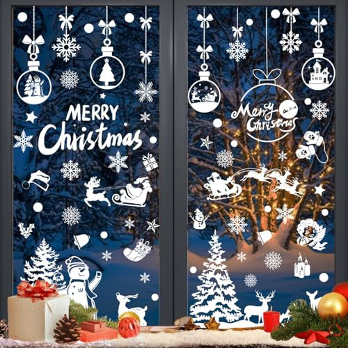 Pegatinas Navidad Ventanas Cristal, 191PCS Decoracion Navidad, Decoracion PVC Pegatinas Ventana Reutilizables, Stickers Navidad Autoadhesivas, Adornos Navideños Para Cristal Ventana Interior