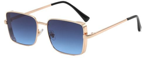 WDZAYXC Klassische Rechteckige Sonnenbrille Retro Metallrahmen Gläser Vintage Rechteck Sonnenbrille für Damen und Herren(Dunkelblau)
