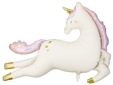 Großer Einhorn-Ballon, 112 x 82 cm, PartyDeco, fliegender Einhorn-Ballon für Geburtstag, Babyparty, Prinzessinnen-Thema, rosa Pastell, Party-Dekoration für magische Mädchen, Partyzubehör