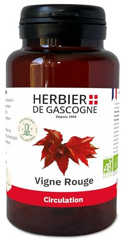 Vigne rouge BIO | 200 gélules | Circulation | 250 mg dosage 100% naturel sans additif et non comprimé | L'HERBIER DE GASCOGNE | Herboriste depuis 1985