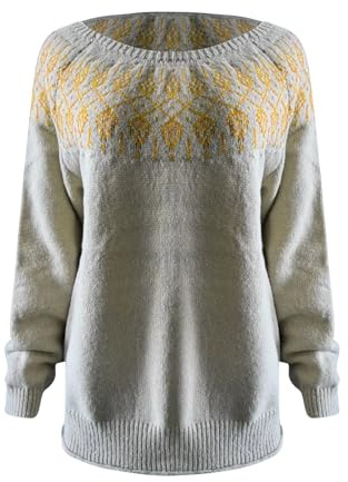 Pull Jacquard Femme Pull Norvégien Femme Grande Taille, Pull Femme Hiver Norvégien, Chaud Pullover Col Rond Pour Femme Mohair, Sweater Oversize Vintage à Motif Tricoté, Pull Irlandais Pull Laine Femme