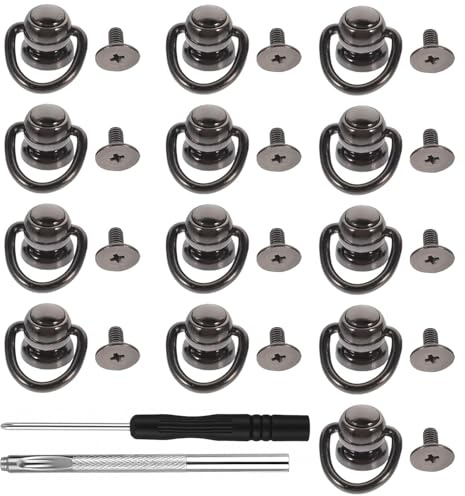 RXKFIGX 20 Pcs D Rings for Purse, Crossbody Conversion Kit, D Ring Stud Screw Ball Studs Rivets, Black Metal Bag Hardware for Leather Purse Straps Handbag DIY Craft 20x11mm