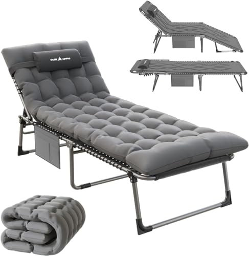 Amopatio Sonnenliege Liegestuhl Klappbar,Gartenliege Leicht,Campingliege Faltbar Leicht mit Matratze,Verstellbare Rückenauflage und Beinauflage (1, Grau)