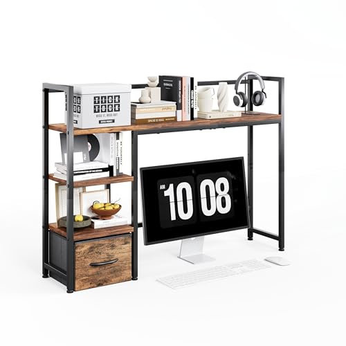 MUTUN 41,3 Desktop Organizer Regal, Schreibtisch Hutch für Computer-Monitor, 4 Tier Desktop Display Rack, Holz Desktop Bücherregal Storage Rack für Home Office Dorm, Rustikales Braun