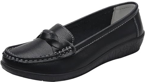 Scarpe da donna in pelle, leggere, estive, comode, per il tempo libero, per camminare, mocassini, slip, suola piatta, eleganti, business, scarpe da trekking, Nero , 44 EU