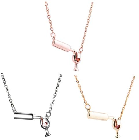 ROMISBABA 3 Stück Weinflaschenbecher Halskette geburtstags geburtstagsgeschenk Silberkette Schmuck für Frauen modeschmuck modische Halskette mit Anhänger Valentinstag Halskette
