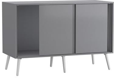 URBNLIVING 3-Door Sliding Sideboard Cabinet with Wooden Legs, Modern Cupboard, Credenza for Living Room, Dining Room or Office, Storage Organizer with Stylish Sliding Doors, Mix & Match Colour Combos
