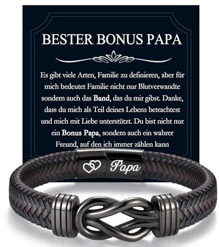 EYQV Bonus Papa Geschenk, Bester Bonus Papa Geschenke, Bonus Vater Armband mit Gravur, Geschenk für Meinen Bonus Vater, Geschenkideen für Bonus Papa zum Geburtstag Vatertag Herrentag Weihnachten