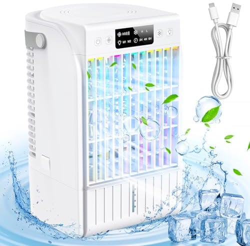 Condizionatore Portatile, 1500ML Raffreddatore d'aria, 4 IN 1 Mini Climatizzatore Portatile, 90° Oscillazion, 4 Velocità, 2 Modalità Nebbia per Casa, Ufficio, Campeggio