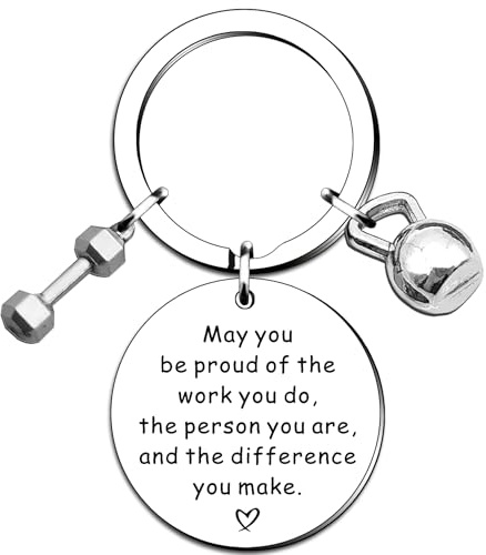 SMARGO Fitness Trainer Gifts Fitness Keychain Personal Trainer Thank You Keyring Bodybuilding Appreciation Gift Gym Workout Present Fitness Instructor Retirement Christmas Birthday Dumbbell Keyring