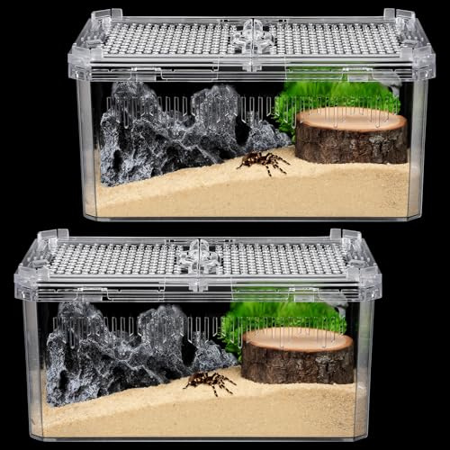 2 Pack Reptile Terrarium Tank, High-Transparency PET Enclosure with Magnetic Door - No Assembly Breathable Habitat for Tarantula, Spider, Hermit Crab, Cricket, Gecko (7.5x5x3.7)