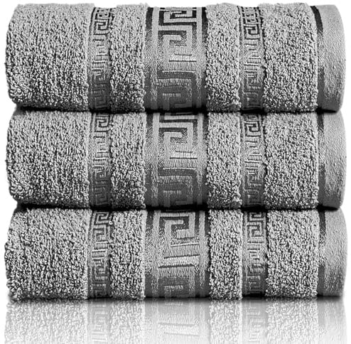 GC GAVENO CAVAILIA Greek Bath Sheet - Pack Of 3 100% Egyptian Cotton Towels Bath Sheets - Extra Large Soft Highly Absorbent Quick Dry Towel (90x150 cm) - 550 GSM Towels For Bathroom - Charcoal