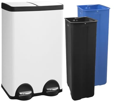JM ·YIPENG Mülleimer 2 Fächer 60L, Treteimer, Recycling Und Abfall, Weiß | Mülltrennsystem 2x30L, 60 Liter Abfalleimer Küche 2 Fächer, Softclose-Deckel, Mit Inneneimer, Fußpedalen Und Handgriffen