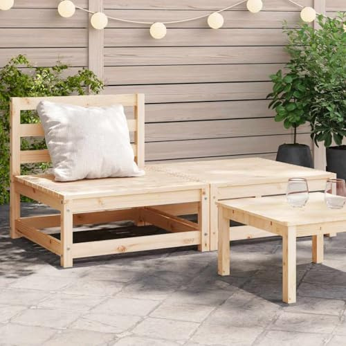 Bucmath Trädgårdsoffa utan armstöd, fotpall massivt trä tall, 140 x 70 x 67 cm, modulärt utomhusmöbelset för terrass, balkong, trädgård