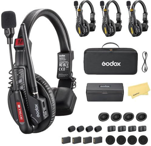 GODOX SKYTALK AIR 4S Full-Duplex Wireless Headset Intercom System,2.4GHz 500m/1640ft Wireless Communication,20H Runtime,Pro-Grade ENC,Dual-Antenna,Team Communication for 4-Person with Noise Reduction