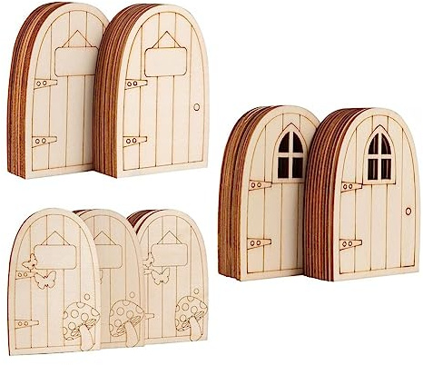 Awwertse 60 Pezzi Porta Fata in Legno Non Verniciato Porta da Giardino Vuota Scava Fuori Porta Elfo in Legno per Abbellimenti Artigianali Natalizi Fai da Te