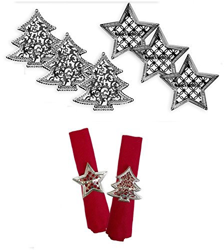 Napkin Rings Set of 6 Silver Napkin Rings Christmas Tree Star Christmas Lunch Party Tableware Christmas Decorations Napkin Holder