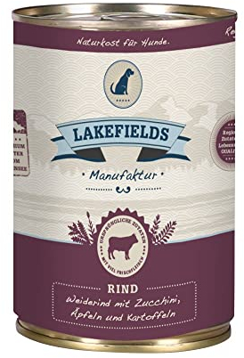 Lakefields Premium Hundefutter Nass | Rind 61% | 400g | Getreidefreies Nassfutter für Hunde | Natürliche Zutaten in Lebensmittelqualität | Äpfel, Zucchini & Karotten | Schonend gegart
