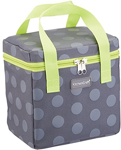 KitchenCraft Small Lunch Cool Bag, 4.9 L (1 gal) -Spotty Grey/Lime, Fabric, Multi-Colour, 14 x 2 x 2 cm