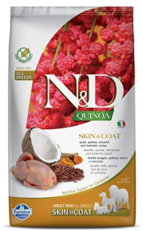 Farmina N&D Quinoa Adult Pellets Hundefutter (Trockenfutter, mit hochwertigen Vitaminen und natürliche Antioxidantien, ohne Mais, Zutaten: Wachtel und Kokosnuss, Portionsgröße: 2,5 kg)
