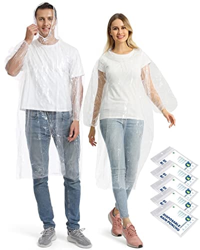 Opret 5 Stück Durchsichtig Regenponcho Damen Herren, Wasserdicht Regenschutz Regencape mit Tunnelzug Kapuze und Elastische Manschette, Leichtgewichts Regen Poncho Transparent