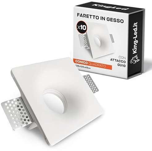 KingLed - Portafaretto in Gesso Ceramico da Incasso Conico per Controssoffitti per Faretti Led GU10 e MR16 - Dimensione 120x120x45mm Cod. 1426 (10x Gessi Conico)