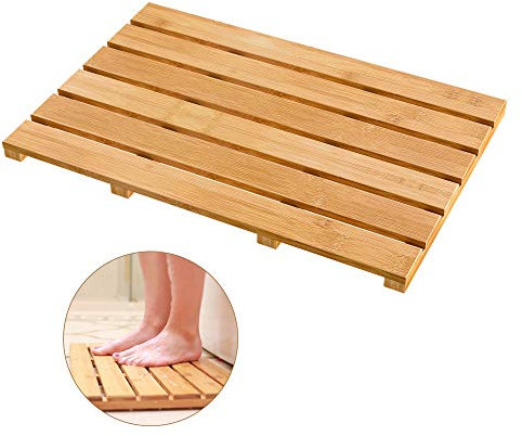 Tapis de bain pour douche de luxe – Tapis en bambou robuste de l'eau de salle de bain Pouf antidérapant pour une utilisation en intérieur ou en extérieur