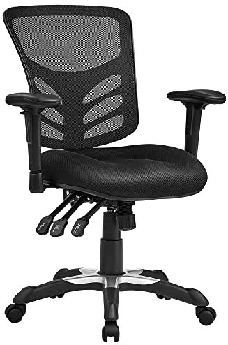 SONGMICS Office Chair Ergonomic, Computer Mesh Desk Chair, Adjustable Armrests, Unique Height Adjustable Backrest, Tilt Function and Position Lock, Lumbar Support, Black OBN52BKUK