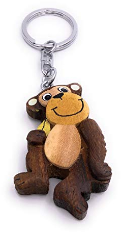H-Customs Glücklicher Affe Chimpanse Holz Edel Handmade Schlüsselanhänger Anhänger