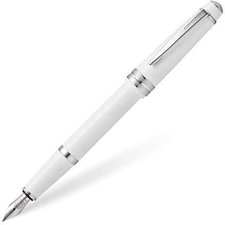 CROSS Bailey Light Click-Off Cap Plastic Fountain Pen with Resin Finish, Fine Fountain, includes Premium Gift Box and Black Cartridge, 1 Pack, Polished Coral, Glossy White,Fine Nib
