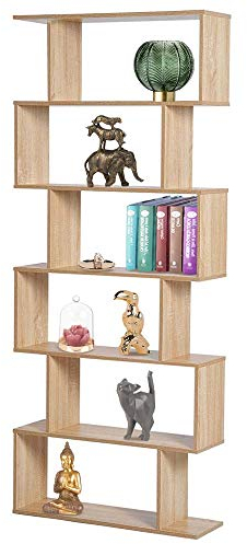 BAKAJI Bücherregal mit 6 Regalböden aus Holz, Zick-Zack-Design, modern, für Wohnzimmer, Zuhause oder Büro, Größe 80 x 24 x 190 cm (Beige)