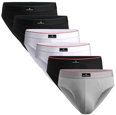 DANISH ENDURANCE Mens Briefs, Soft Cotton Underpants, Mens Y Fronts Underwear, Boxer Briefs, Multipack, 6 Pack, Multicolour: 2 X Black, 2 X White, 1 X Grey, 1 X Black/Red Line Band, M