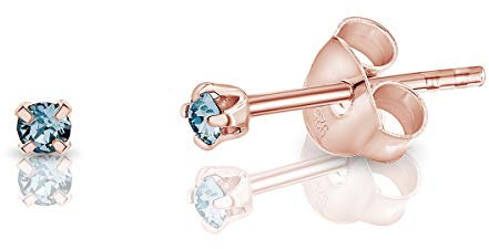 DTPsilver - Winzige Ohrringe 925 Sterling Silber Rosèvergoldet mit Kristallen von Swarovski® Elements Runde Sehr kleine Ohrstecker - Durchmesser 2 mm - Farbe : Aquamarin