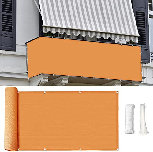 LIVEINU Balkonbespannung Balkon Sichtschutz Windschutz Sichtblende UV-Schutz Witterungsbeständig Gartensichtschutz UV 75% HDPE-Spezialgewebe Balkonverkleidung 100x180cm Orange