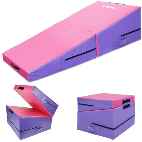 Triclicks Foldable Incline Gymnastics Mat, Wedge Gymnastics Mat, Cheese Wedge Skill Shape Tumbling Mats with Carry Handle, 60 x 60 x 43cm, Yoga Mats for Home Fitness Aerobic Exercise (Purple)