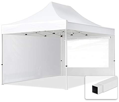TOOLPORT 3x4,5m Faltpavillon Pavillon Partyzelt Gazebo Stahl 30mm, 2 Seitenteile, Panoramafenster, weiß