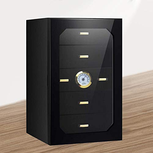 STIANNIU Zigarren-Humidor, Hygrometer, mit Zedernholzfutter, Aufbewahrungsbox und Luftbefeuchter, Klavierbeschichtung, Zedernholz ausgekleidet und 5 Schubladen
