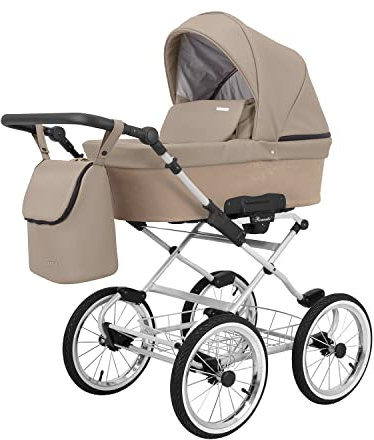 KUNERT Kinderwagen ROMANTIC retro Sportwagen Babywagen Babyschale Komplettset Kinder Wagen Set 1 in 1 cappucino eco- grauer Rahmen