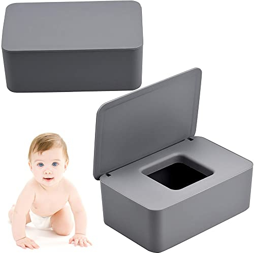 ZDQC 2 Stück feuchttuch box,feuchttücher spenderbox,toilettenpapier box mit deckel,serviettenbox,Baby Feuchttuchbox,tücherbox,serviettenbox mit deckel (Grau)