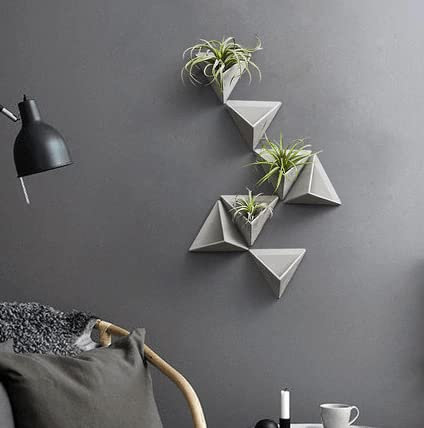 Leaflo Triplant Blumenbeet Set Dreieckiger Wand Beton Blumentopf - Handgefertigt für Pflanzen Heimdekoration Loft-Stil 19 x 15 x 12 cm Set M Fünf Blumentöpfe