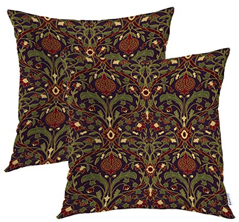Batmerry Dark Floral Colorful 16x16 Inch Set of 2,Deep Purple Persia Vintage Persian Tapestry Design Print Double Sided Square Throw Pillow Covers Sofa Decorative Pillowcase Cushion